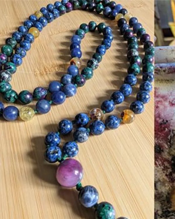 Handmade meditation mala with natural lapis lazuli stones